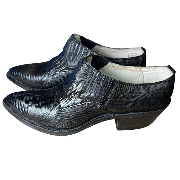 Nocona Boots Black Lizard Exotic Leather Slip-On Western Shoes Men’s 5B (Narrow) - Picture 1 of 8